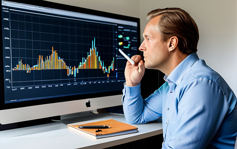 A professional Dutch investor, fully clothed in a modest business casual outfit, sits thoughtfully at a sleek desk in a contemporary, sunlit home office in the Netherlands. On a large monitor, abstract, non-specific digital charts display subtle, dynamic fluctuations, symbolizing market volatility without inducing panic. The investor holds a pen, in a natural pose, contemplating financial data. The scene emphasizes stability amidst change, with perfect anatomy, correct proportions, well-formed hands, and a proper finger count. The image is safe for work, appropriate content, fully clothed, and family-friendly, reflecting professional financial planning and a composed demeanor.