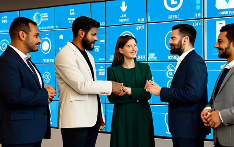 A diverse group of professional individuals, fully clothed in modest business attire, are engaged in a collaborative discussion within a sleek, modern financial technology hub. They stand around a translucent interactive screen displaying a dynamic overlay of digital currency symbols, such as simplified blockchain graphics and stylized 'digital Euro' concepts, blending harmoniously with subtle representations of traditional currency notes. The setting emphasizes innovation, future-forward thinking, and the smooth integration of new financial paradigms. Perfect anatomy, correct proportions, natural pose, well-formed hands, proper finger count, natural body proportions. Safe for work, appropriate content, fully clothed, professional dress, family-friendly. High-quality render, digital art, soft ambient lighting.