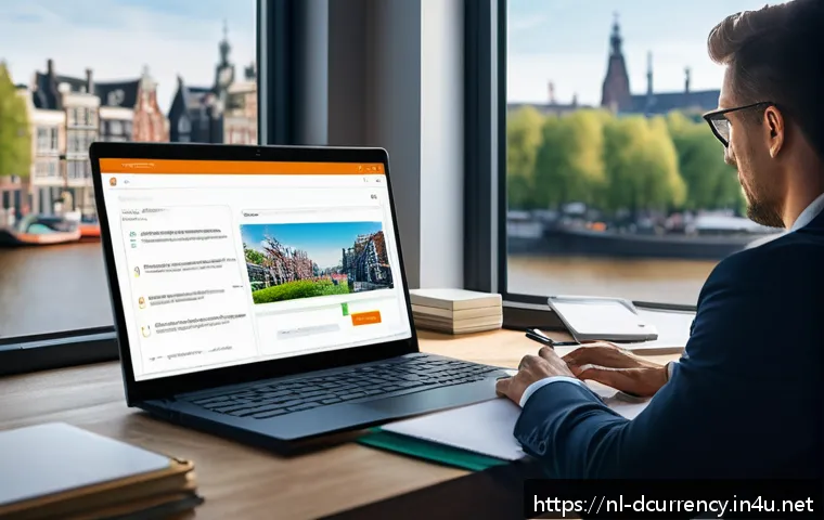 디지털화폐의 지갑 보안 및 복구 - A modern Dutch home office scene featuring a professional using a laptop secured with a password man...
