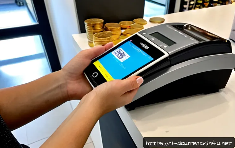 Home 17 디지털화폐의 유통과 가치 저장 - Photorealistic Dutch retail checkout scene in a bright modern Amsterdam neighborhood shop, a custome...